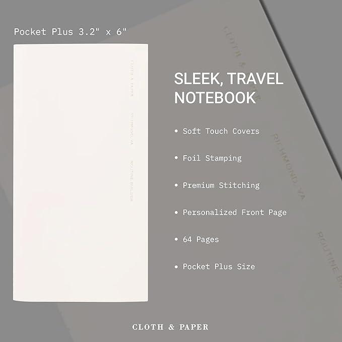 Cloth & Paper Travel Notebook | Routine Builder Planner – Beignet | Pocket Plus Habit Tracker Notebook 3.2" x 6" | Routine Planner for Habit Tracking, Goals & Daily Productivity – Soft Touch Cover