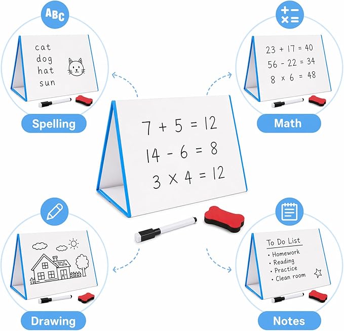 Dry Erase Boards 8 x 13 Inch Collapsible Double-Faced Magnetic White Board Teaching Tools Homeschool Supplies for Students Teachers Classroom
