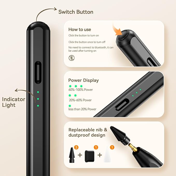 Hastraith Stylus Pen for iPad(2018-2026)-13 Mins Fast Charge with Tilt Sensitivity & Palm Rejection for iPad 11/10/9/8/7/6th Gen, Air 5/4/3/M4/M3/M2, Pro 13"/12.9"/11"/M4, Mini 7/6/5th, Black
