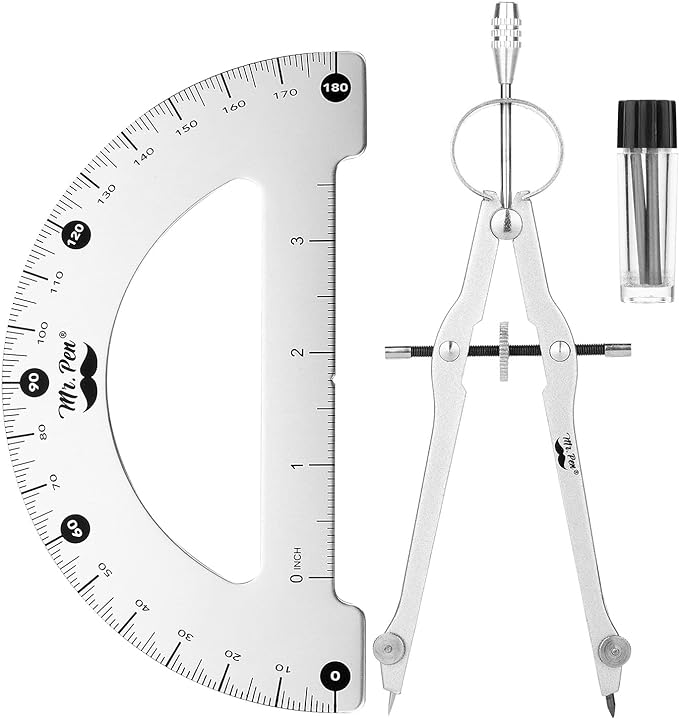 Mr. Pen- Metal Protractor and Convertible Compass Set, Protractor and Compass for Math, Drawing