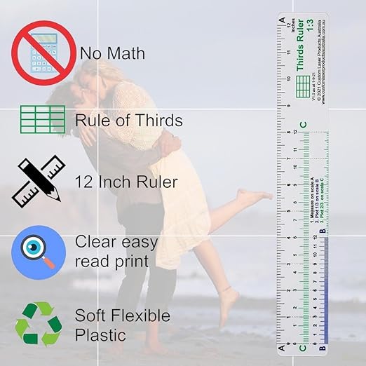 12" No-Math Rule of Thirds Ruler — Flexible Clear PETG | Proportional Division Without Arithmetic | Drawing, Drafting and Layout | Made in Australia