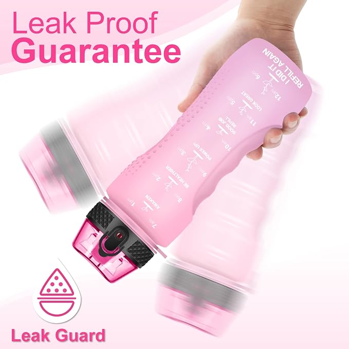 24 OZ Motivational Kids Water Bottle With Time Marker,Straw Lid,Leak Proof, Tritan BPA Free Sports Water Bottle Pink(1 Lid)