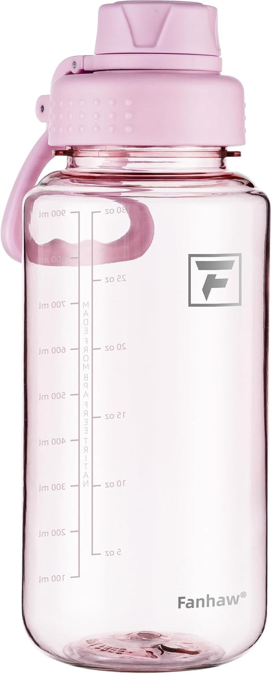 Fanhaw 32 oz Clear BPA-Free Tritan Water Bottle with Fast-Flow Spout Lid, Leakproof Wide-Mouth Reusable Bottle for Gym, School & Office (Cherry Blossom)