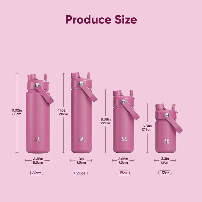 ENCOOL Insulated Water Bottle with Straw Stainless Steel Water Bottle, Leak-Proof, BPA-Free, Double Wall Vacuum Keeps Cold for 24 Hours for Sports, Travel, School (18 oz, Turkish Rose)