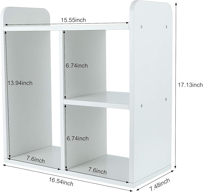 PAG Desktop Shelf Freestanding Wood Small Bookshelf Desk Supplies Organizers and Accessories Storage Display Rack Office Decor for Women, White