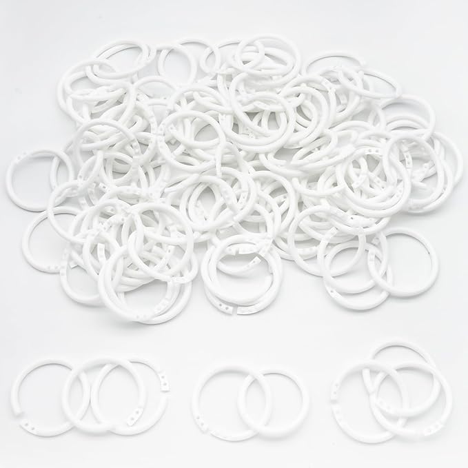 120 Pcs 1-1/2 Inch Plastic Binder Rings, Loose Leaf Binder Book Rings, Black Index Card Rings Binder Clip Rings for Flash Cards, Key Rings, Index Cards, Paper (40mm, White)