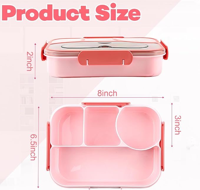 Bento Box for Adults,4 Compartments Lunch Box, Snack Containers Reusable Lunch Containers Drop-Proof, Dishwasher Safe & Made with BPA-Free Materials, Pink
