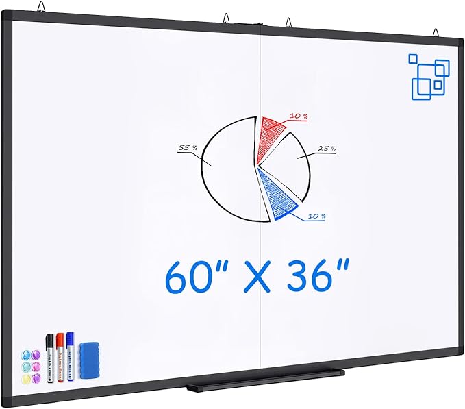 Large Magnetic Whiteboard, maxtek 60 x 36 Magnetic Dry Erase Board Foldable for Wall, 5' x 3' Aluminum Presentation Big Wall-Mounted Marker Board for Office Home & School (Black)