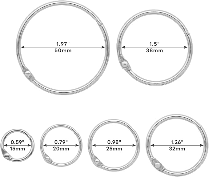 30 Pcs Binder Rings Assorted Sizes (1/2", 3/4", 1", 1-1/4", 1-1/2", 2"), Loose Leaf Binder Book Rings, Metal Index Card Rings Binder Clip Rings for Flash Cards, Key Rings, Index Cards (Silver)
