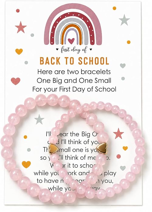 Back to School Bracelets Heart Matching Mommy and Me Elastic Wish Strings Bead Bracelets First Day of School Supplies Gifts
