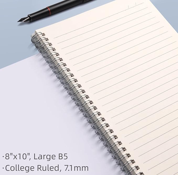 Spiral Notebook, College Ruled Notebook Journal, 4 Pack Large B5 Lined Notebooks for Work, School, Notes Taking, 8" x 10" Subject Notebook, 560 Thick Paper, 24pcs Index Tabs, Assorted Pastel Notebook