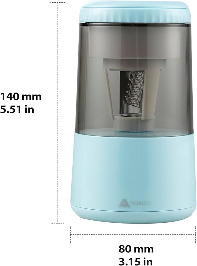 SUNZO Electric Automatic Pencil Sharpener, auto feed, hands free, electronic, rechargeable battery powered, small & portable, for colored pencil, for office & classroom (Blue)