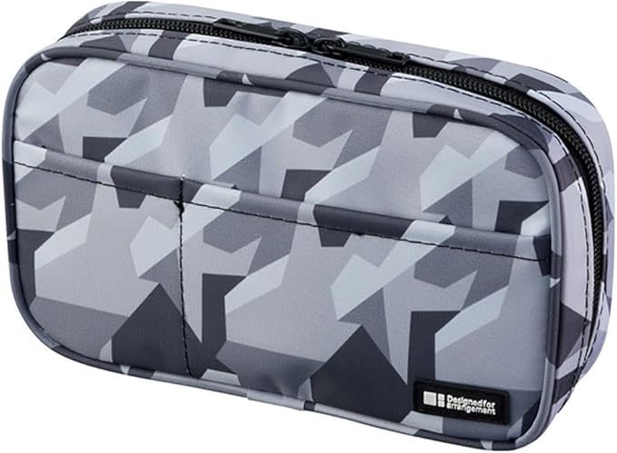 LIHIT LAB Large Capacity Zipper Pencil Case For School Office College, Big Capacity 4 Compartments Pencil Bag Holder Adults Teen Boys Girls, Travel Cosmetics Storage, Ice Gray Camo (A7551-135)