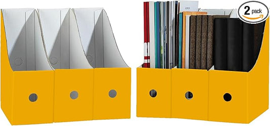 Limitliho Magazine Holde, Magazine File Holder for Home, Office, Desk, 10.6'' H×10.2'' L ×3.5''W Magazine Storage Box (Yellow, 6 Pack)