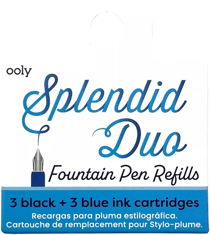Ooly Set of 6 Black and Blue Fountain Pen Ink Refills, Includes 3 Black and 3 Blue Refills Compatible with Ooly Fountain Pens Only, School Supplies