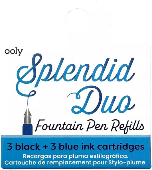 Ooly Set of 6 Black and Blue Fountain Pen Ink Refills, Includes 3 Black and 3 Blue Refills Compatible with Ooly Fountain Pens Only, School Supplies