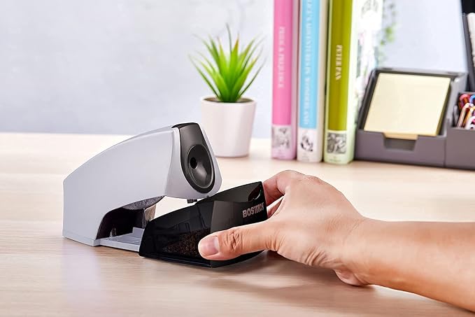 Bostitch Office Electric Pencil Sharpener for Classroom & Desk Use, Heavy-Duty Stall-Free Motor, High-Capacity Shavings Tray, Silver