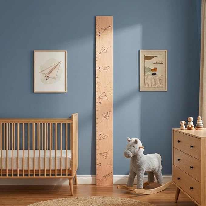 Headwaters Studio Wooden Growth Chart for Wall- Wood Height Chart for Kids Child Height Wall Chart Wood Growth Chart for Kids, Height Wall Chart Height Measurement-Paper Airplanes-Natural-63" x 6.7"