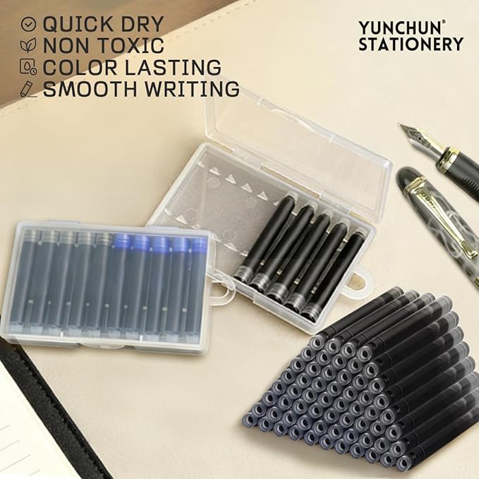 YUNCHUN 50PCS Fountain Pen Ink Refills, 2.6 mm Ink Cartridges Sets for Hongdian, Ink Pen Writing Supplies International Standard Ink Refills, Smooth Writing (Black + Blue)