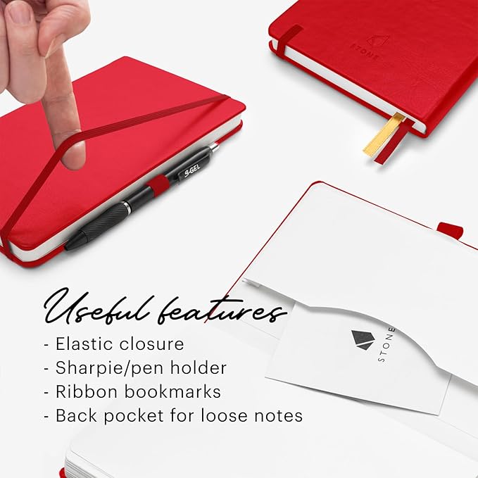 Stone Journal Chef Notebook – 13 × 21 cm Waterproof Paper, 144 Pages, Half Lined & Half Blank, Vegan Leather Hardcover, Kitchen Conversions, Premium Journal (Red)