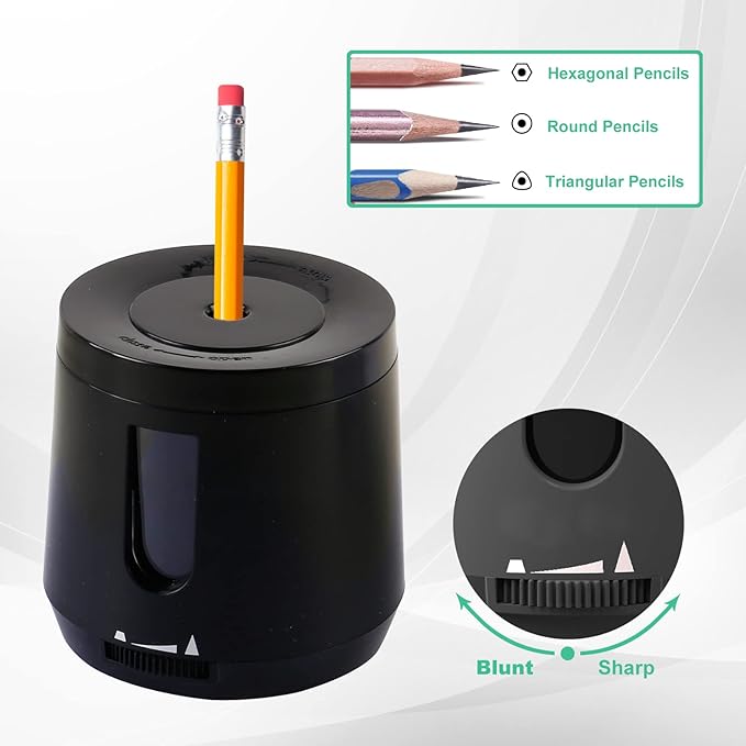 Bocyteopr Automatic Electric Pencil Sharpener, USB & Battery Operated, Adjustable Sharpening for Colored Pencils(6-8mm), for School/Classroom/Student(Black)