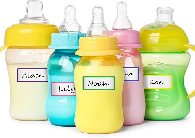 120 Pcs Baby Bottle Labels for Daycare, Waterproof School Name Labels Stickers Self-Laminating Multipurpose Write-On Name Labels for Kids Sippy Cup Water Bottle Lunch Box