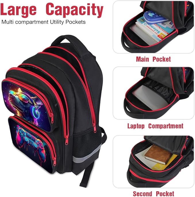 Kids Backpack for School - 17 Inch 3D Reflective Cartoon Bookbag with Dual Zippers, Ergonomic Design for Boys & Girls Ages 6-18 | Durable 600D Polyester Children's Backpack