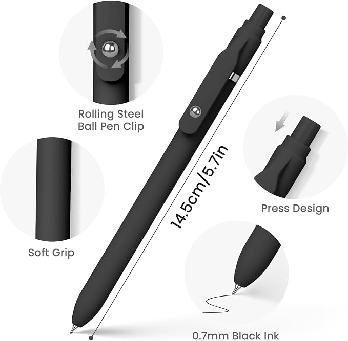 Sooez Gel Pens, 12 Pcs 0.7mm Black Ink Pens, Quick Dry Medium Point | Smooth Writing Pens, Retractable Cute Pens for Journaling Note Taking, Fancy Pen Set Gifts for School Office Women