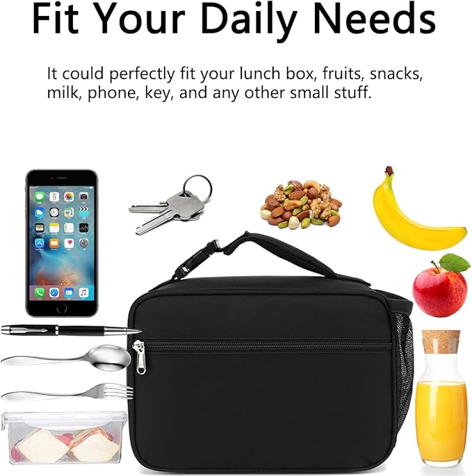 GYEUKHAM Insulated Lunch Box for School, Thermal Reusable Durable Freezable Lunch Bags for Kids Boys Girls Men Women - Small Soft Cooler Portable Lunch Tote Kit for Work Picnic Travel,Black