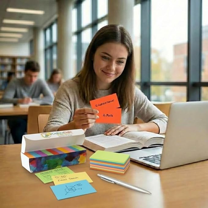 Debra Dale Designs Blank Flash Cards 1000 Pack – Neon Study Cards 2″ x 3.5″ – Small Color Index Cards for Studying, Vocabulary, Notes & Memory – 65 lb Cardstock – Storage Box – Made in USA