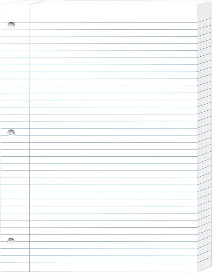 White Loose Leaf Paper 8 x 10.5, 130 Sheets Lined Paper College Ruled Paper, 3 Hole Punched Notebook Paper College Ruled, 3 Ring Binder Paper 8 x 10.5, Filler Paper College Ruled for Office, School