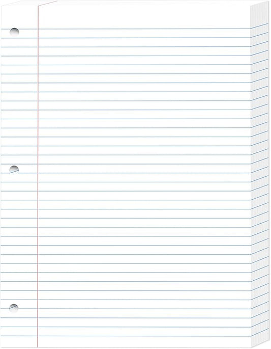 White Loose Leaf Paper 8 x 10.5, 130 Sheets Lined Paper College Ruled Paper, 3 Hole Punched Notebook Paper College Ruled, 3 Ring Binder Paper 8 x 10.5, Filler Paper College Ruled for Office, School