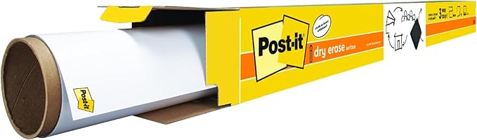 Post-it Dry Erase Whiteboard Film Surface for Walls, Doors, Tables, Chalkboards and More, Removable Sticky White Board, Stain-Proof, Easy Installation, 6 x 4 ft Roll (Pack of 6)