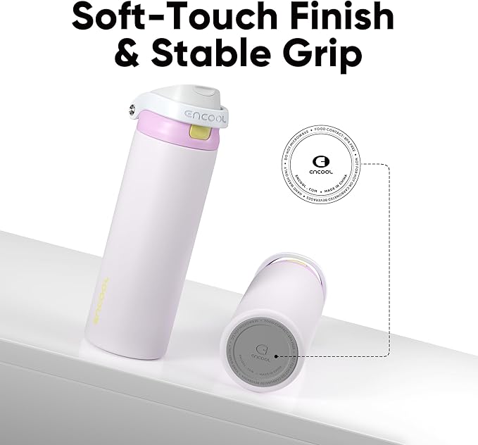 ENCOOL Leakproof Insulated Water Bottle with Straw Dual-Sip Water Bottle Bag-Safe Design for Work, Commute & Gym – Keeps Drinks Cold All Day, 32 oz, Lemonade Pink