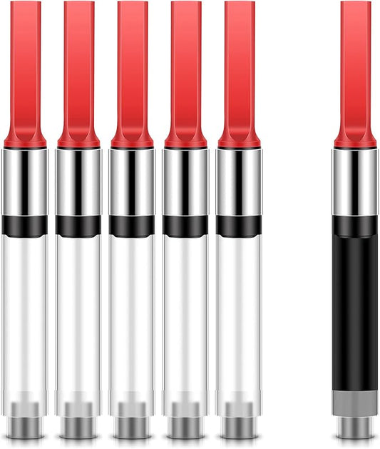 Marspark 6 Pcs Universal Fountain Pen Ink Converter International Fountain Pen Ink Cartridge Converter (Red)