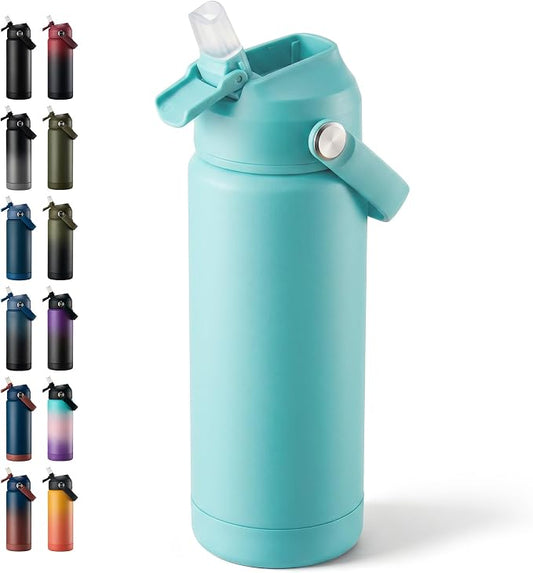 Fijinhom 18oz Insulated Stainless Steel Water Bottle, Wide Mouth Double Wall Vacuum, Silicone Straw, Sweat & Leak Proof, BPA Free Insulated Water Flask for Travel, Keep Cold 24h Hot 12h, Sky