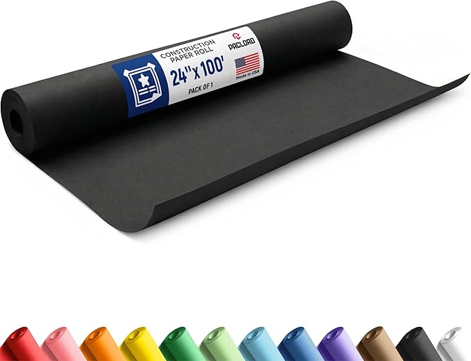 Black Construction Paper Roll 24" x 100 ft – Made in USA – 24" Bulletin Board Paper for Classroom & School, Teachers & Kids