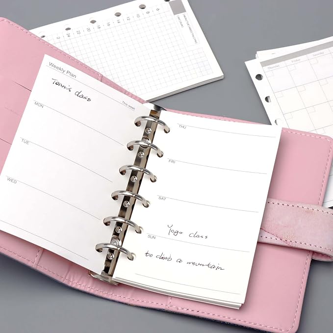 NatSumeBasics A7 Refills Paper 3" x 5" Undated Weekly Binder Planner Inserts 90 Sheets 6 Holes Pocket Notebook Papers for Personal Travel Journal Diary (2 A7 Weekly)