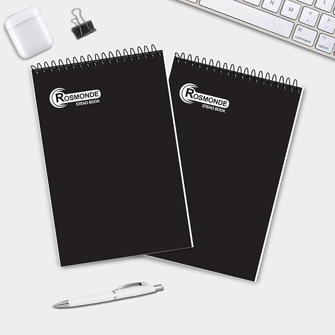 Rosmonde 12 Pack Spiral Steno Pads, 6 x 9, Gregg Rule, Black Steno Pad, Long Lasting - 80 Sheets (160 Pages), Top Spiral Notebook, Bulk Steno Notebook for Business, Top Spiral Steno Book for Office