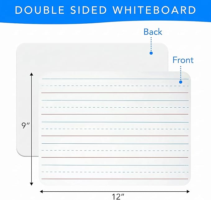 Small White Board 9X12, Small Dry Erase Board 2 Pack Whiteboard Dry Erase Double Sided with Lines Mini Whiteboard, Lapboard Ideal for Homeschool, Office, Classroom White Boards for Kids
