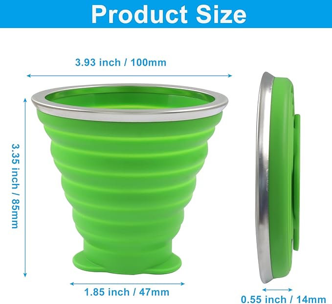 Bonsicoky 2 Pack Collapsible Cup, Folding Travel Mug with Lid, 270ml Portable Cup for Hiking, Camping, Outdoor & Daily Use, Green and Gray (Collapses to 0.55 Inch)