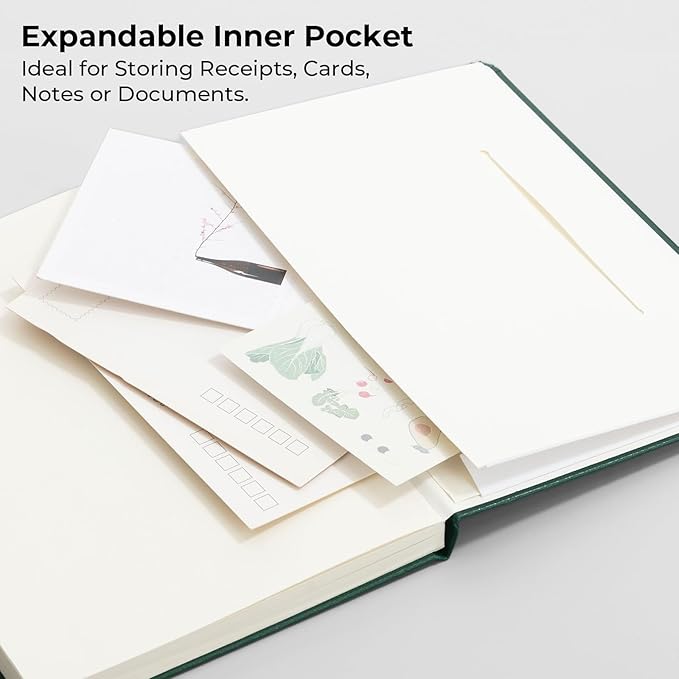 M&G Blank Journal Notebook, 160 Pages, A5 Medium Size 5.6" x 8" for Men Women, 100GSM Thick College Ruled Paper for Journaling, Writing, Sketching, Leather Hardcover, Green