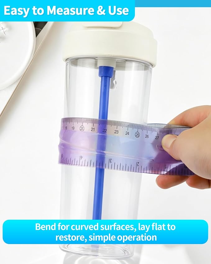 4 Pcs 12 Inch Flexible Ruler, Bendable Plastic Ruler, Gradient-Colored Flexible Rulers with Centimeters and Inches for Students, School, Classroom and Office Use