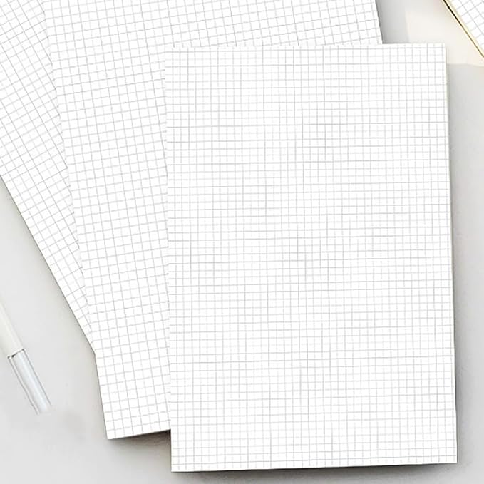 A5 Unpunched Grid Refill Paper - Graph Paper for Ring Binder/Discbound Notebook Planner Inserts, 100 Sheets/200 Pags Grid Paper, 100gsm White Pages, 5.8" x 8.3 "