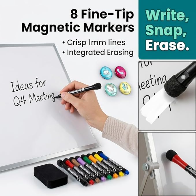 Magnetic Dry Erase Whiteboard 12 x 16 Double Sided, Portable Small White Board with Stand, to Do List Weekly Planner Board for Desk or Wall, Includes 8 Markers Eraser 4 Magnets