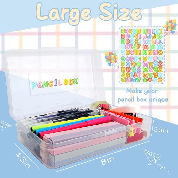 Clear Large Pencil Case Hard Plastic Pencil Box Office Supplies Storage Container Organizer Boxes for Girls Boys Big Capacity 1 Pack for Journaling Stationery Sticker Craft Hobby Art Supplies Medium