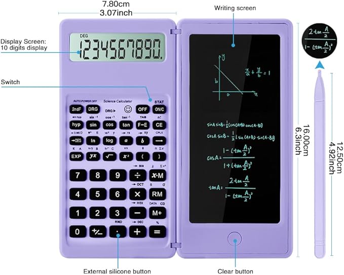 IPepul Scientific Calculators for Students, 10-Digit Large Screen, Math Calculator with Notepad, Classroom Must Haves for Middle High School Supplies & College(Purple)