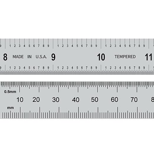 PEC Tools 12"/300mm Flexible Metal Ruler, High-Quality Steel Machinist Rule with Satin Chrome Finish, Decimal/Metric Graduation (1/10", 1/100", 1mm, 0.5mm), Trusted by Professionals, Made in USA