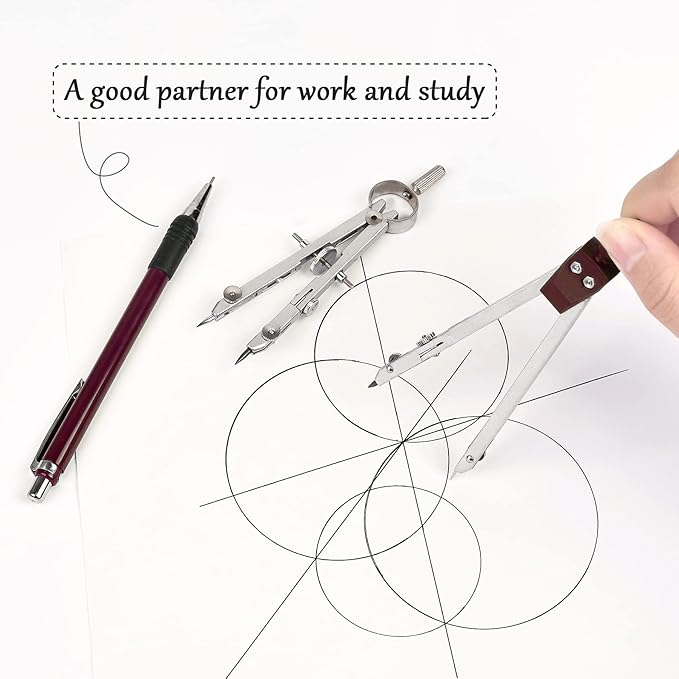 Unjoo 9Pcs Precision Geometry Set Metal Compass, Geometry Tool Tool Set with Shatterproof Storage Box, Circle Drafting Tool and Architecture, Drafting Kits for Engineers Students (Brown)