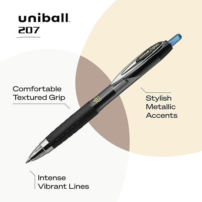 uniball 207 Retractable Gel Pens, Micro Point (0.5mm), Blue, 12 Count (Pack of 2)